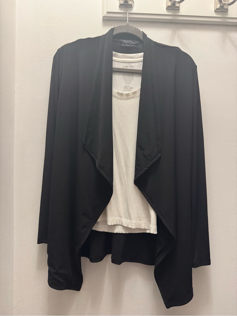 Black Open-Front Draped Blazer Jacket - Women's